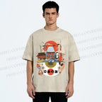 Unisex Japanese Graffiti Printed Washed Tee