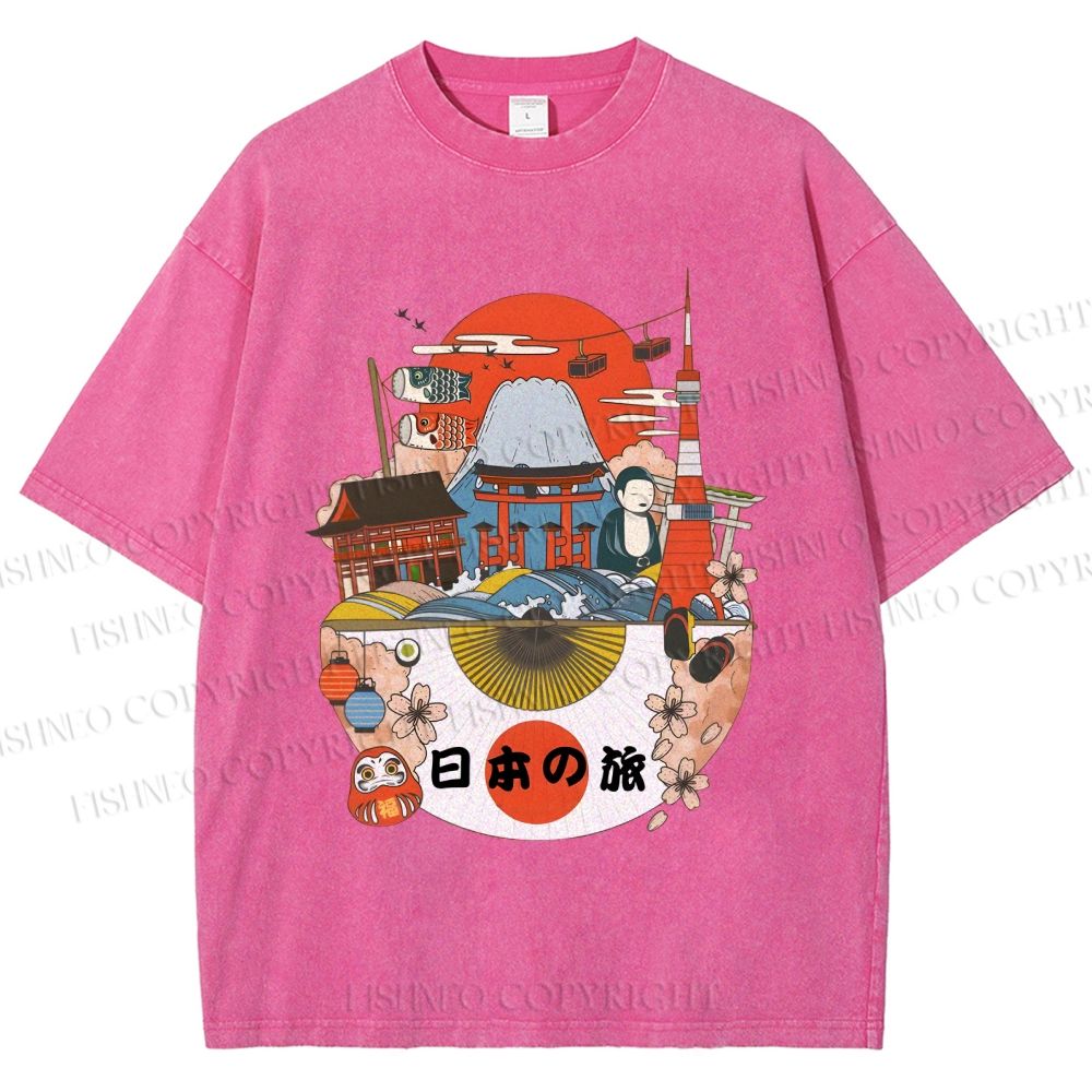 Unisex Japanese Graffiti Printed Washed Tee