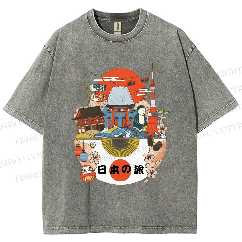 Unisex Japanese Graffiti Printed Washed Tee
