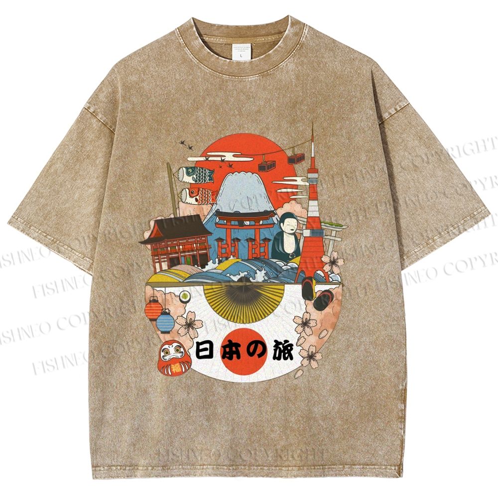 Unisex Japanese Graffiti Printed Washed Tee