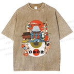 Unisex Japanese Graffiti Printed Washed Tee