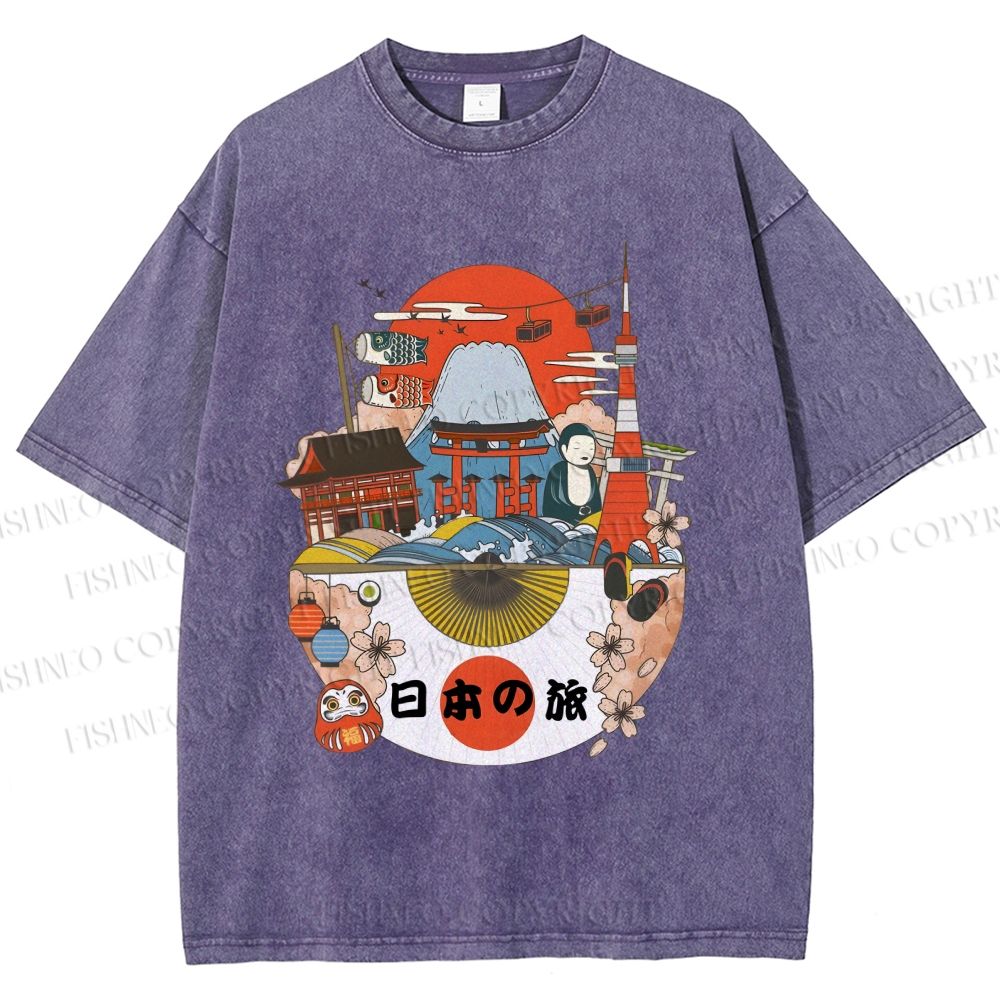 Unisex Japanese Graffiti Printed Washed Tee