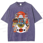 Unisex Japanese Graffiti Printed Washed Tee