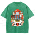 Unisex Japanese Graffiti Printed Washed Tee