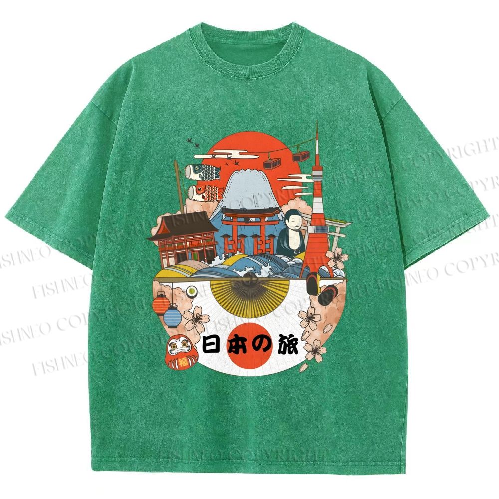 Unisex Japanese Graffiti Printed Washed Tee