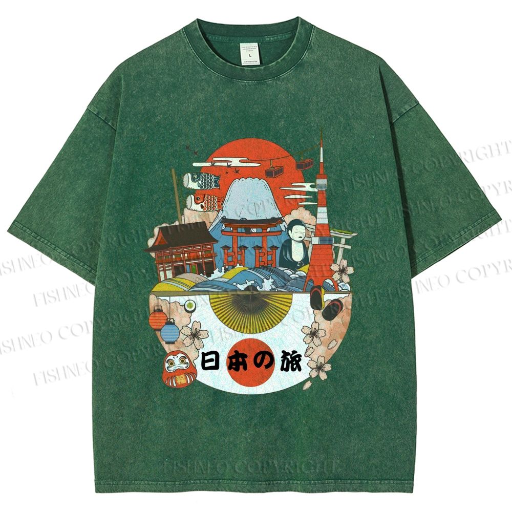 Unisex Japanese Graffiti Printed Washed Tee