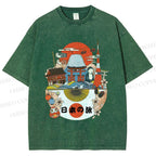 Unisex Japanese Graffiti Printed Washed Tee