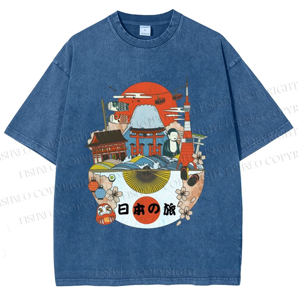 Unisex Japanese Graffiti Printed Washed Tee