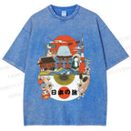 Unisex Japanese Graffiti Printed Washed Tee