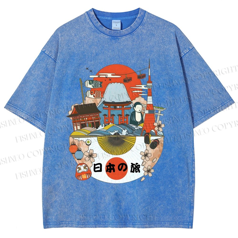 Unisex Japanese Graffiti Printed Washed Tee