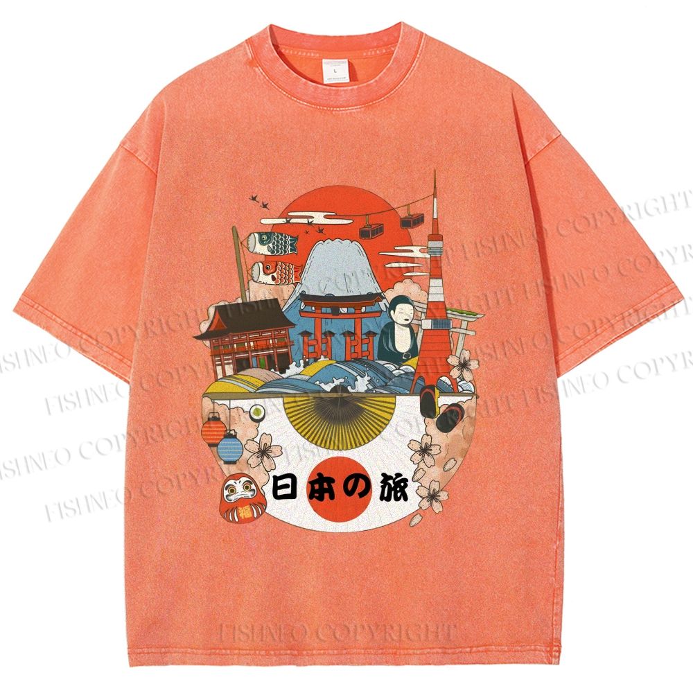 Unisex Japanese Graffiti Printed Washed Tee