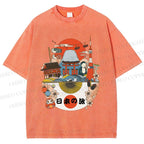 Unisex Japanese Graffiti Printed Washed Tee