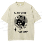 Unisex Shining Rabbit All the World Will Be Your Enemy Bunny Printed Washed Tee