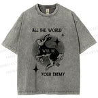 Unisex Shining Rabbit All the World Will Be Your Enemy Bunny Printed Washed Tee