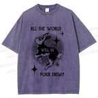 Unisex Shining Rabbit All the World Will Be Your Enemy Bunny Printed Washed Tee
