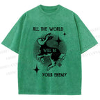 Unisex Shining Rabbit All the World Will Be Your Enemy Bunny Printed Washed Tee