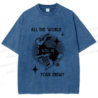Unisex Shining Rabbit All the World Will Be Your Enemy Bunny Printed Washed Tee