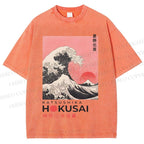 Unisex Katsushika Hokusai Japanese Ukiyo-e Wave Printed Washed Tee