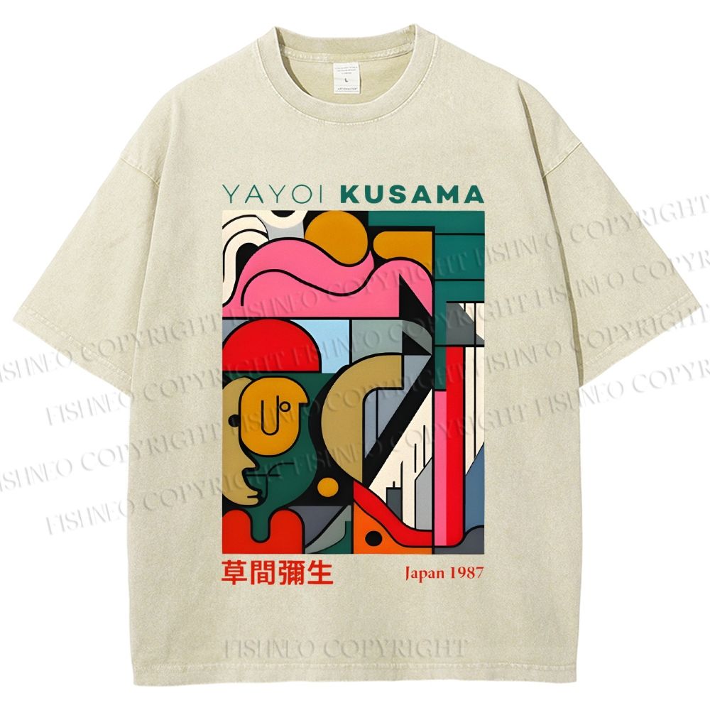 Unisex Yayoi Kusama Graffiti Geometry Printed Washed Tee