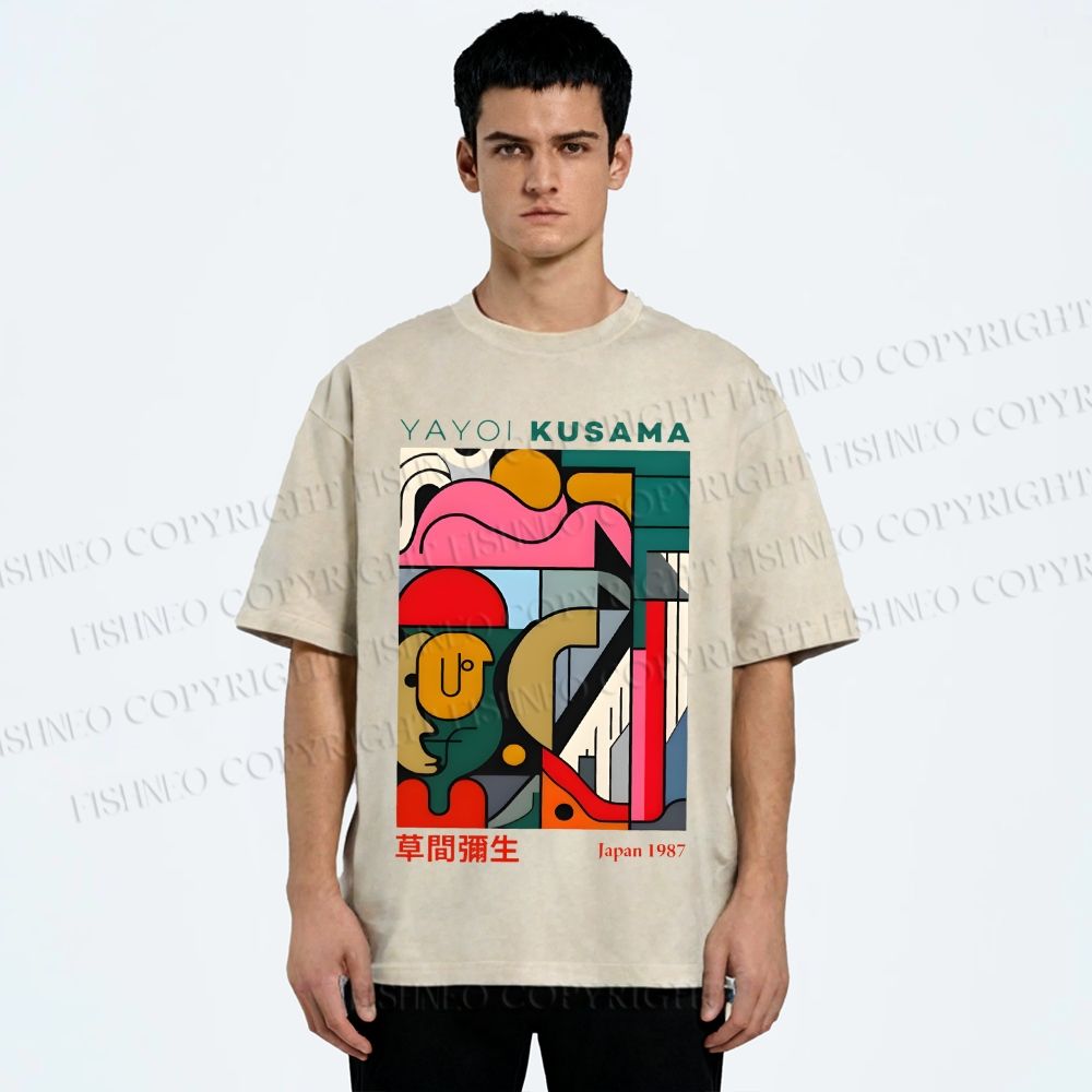 Unisex Yayoi Kusama Graffiti Geometry Printed Washed Tee