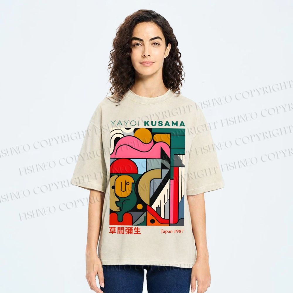 Unisex Yayoi Kusama Graffiti Geometry Printed Washed Tee
