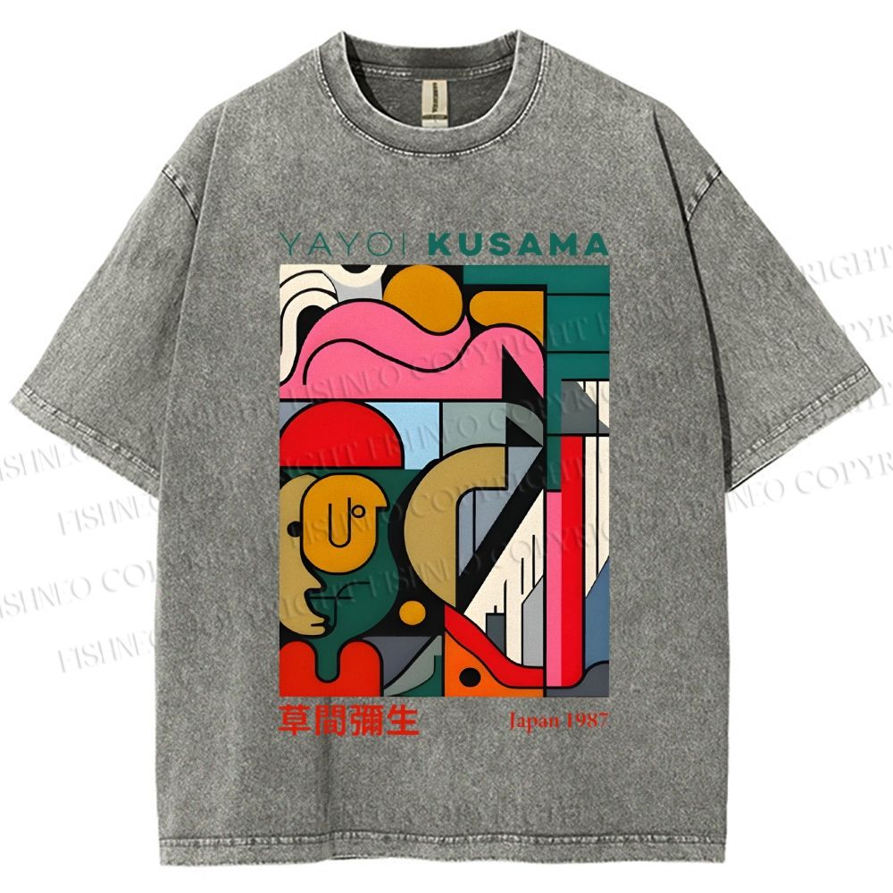 Unisex Yayoi Kusama Graffiti Geometry Printed Washed Tee