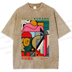 Unisex Yayoi Kusama Graffiti Geometry Printed Washed Tee