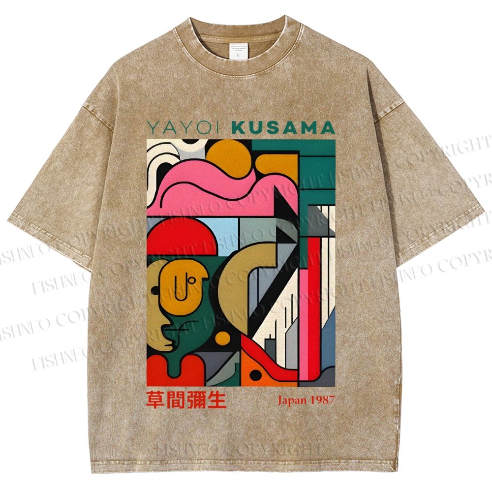 Unisex Yayoi Kusama Graffiti Geometry Printed Washed Tee