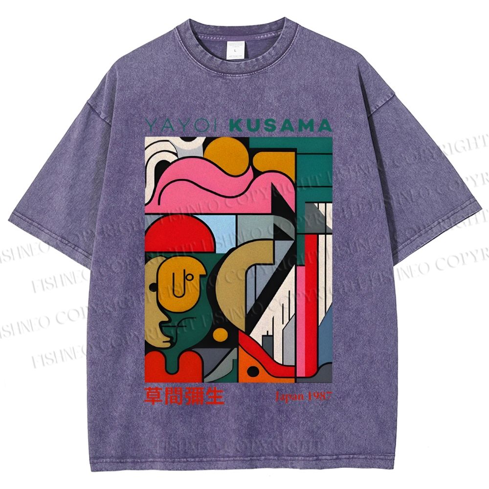 Unisex Yayoi Kusama Graffiti Geometry Printed Washed Tee