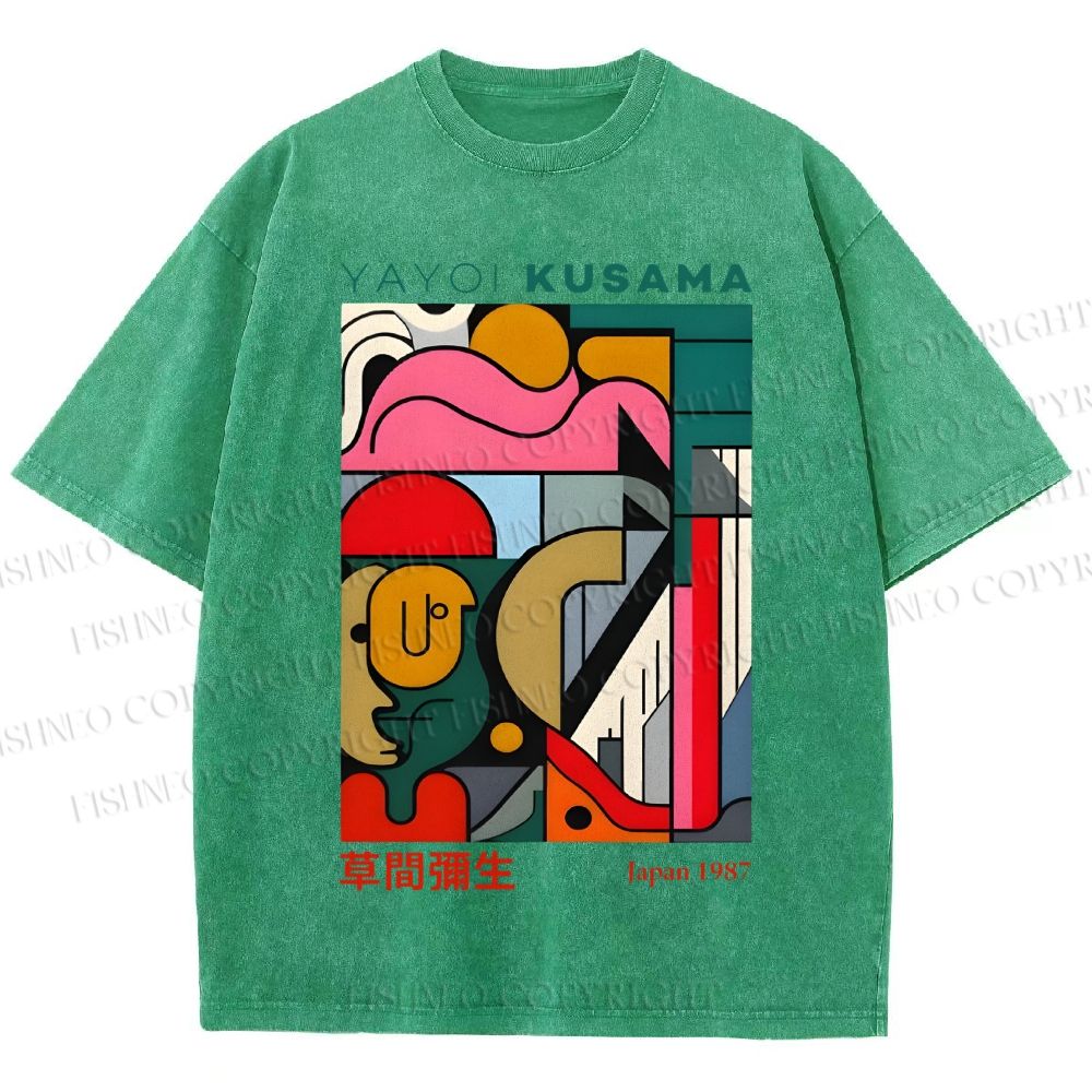 Unisex Yayoi Kusama Graffiti Geometry Printed Washed Tee