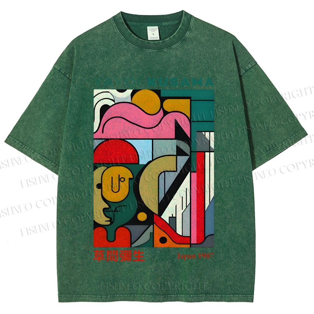 Unisex Yayoi Kusama Graffiti Geometry Printed Washed Tee