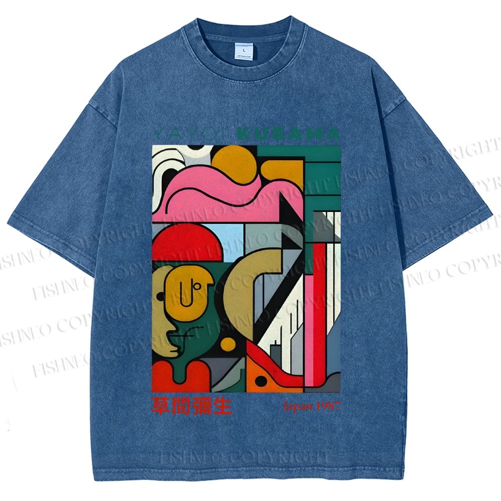 Unisex Yayoi Kusama Graffiti Geometry Printed Washed Tee