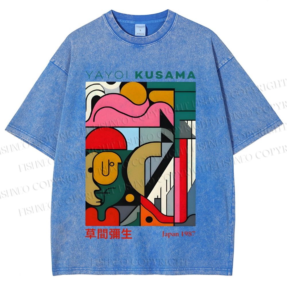 Unisex Yayoi Kusama Graffiti Geometry Printed Washed Tee