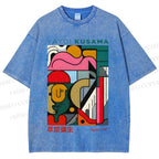Unisex Yayoi Kusama Graffiti Geometry Printed Washed Tee