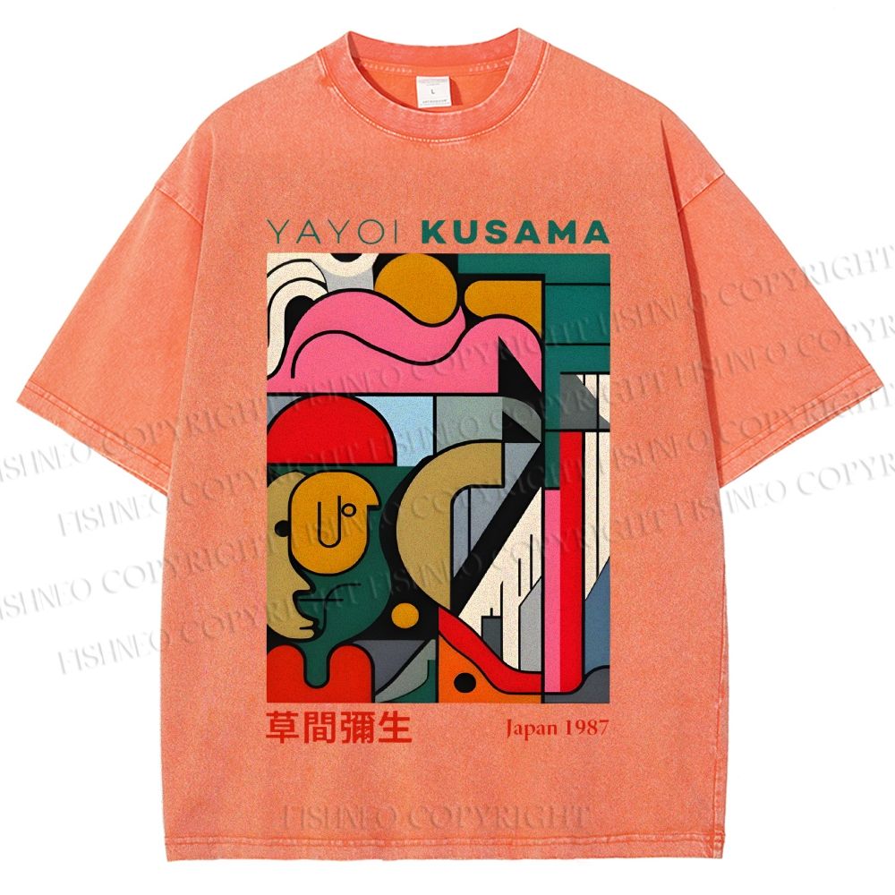 Unisex Yayoi Kusama Graffiti Geometry Printed Washed Tee