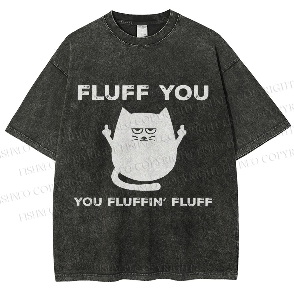 Unisex Fluff You Sassy Black Cat Printed Washed Tee