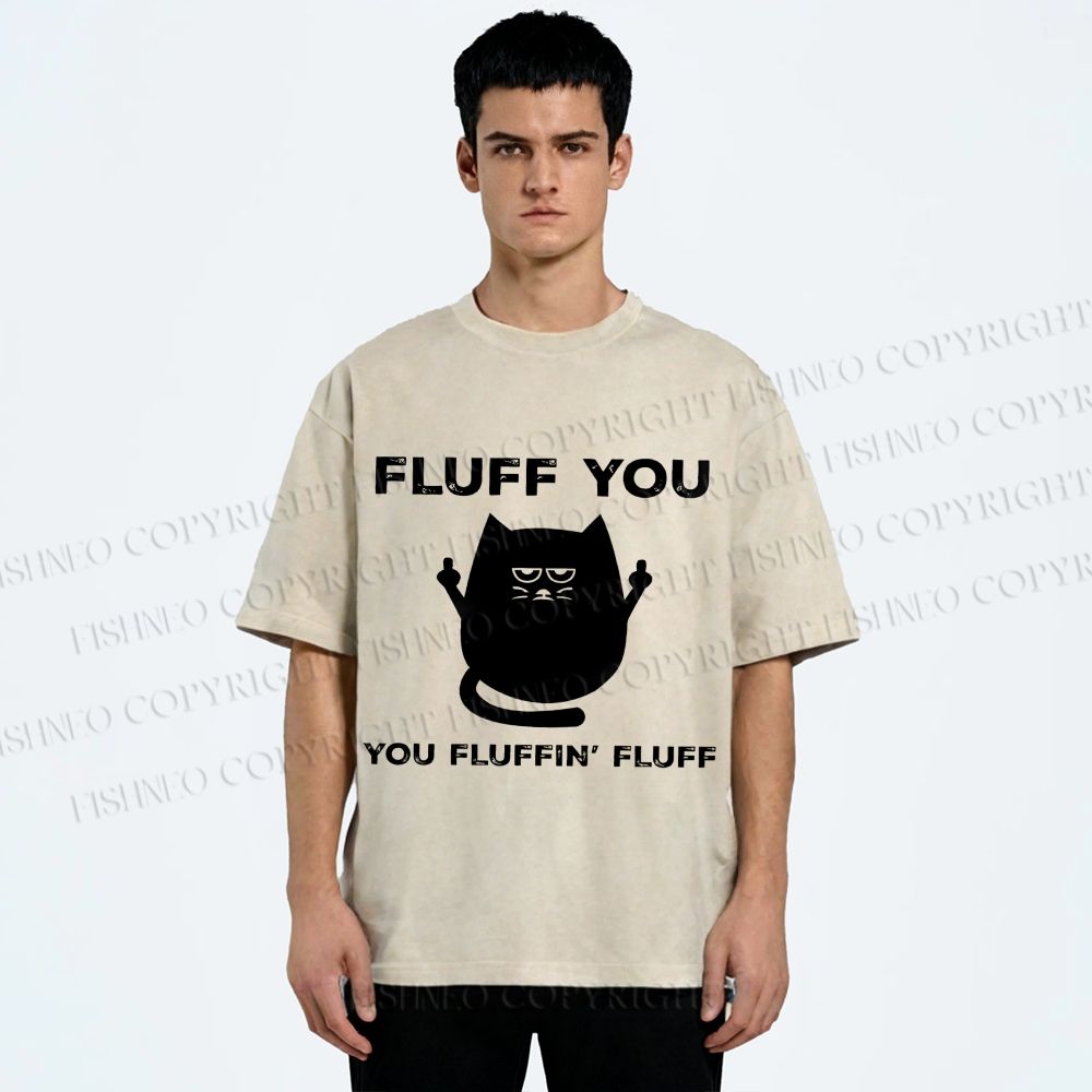Unisex Fluff You Sassy Black Cat Printed Washed Tee