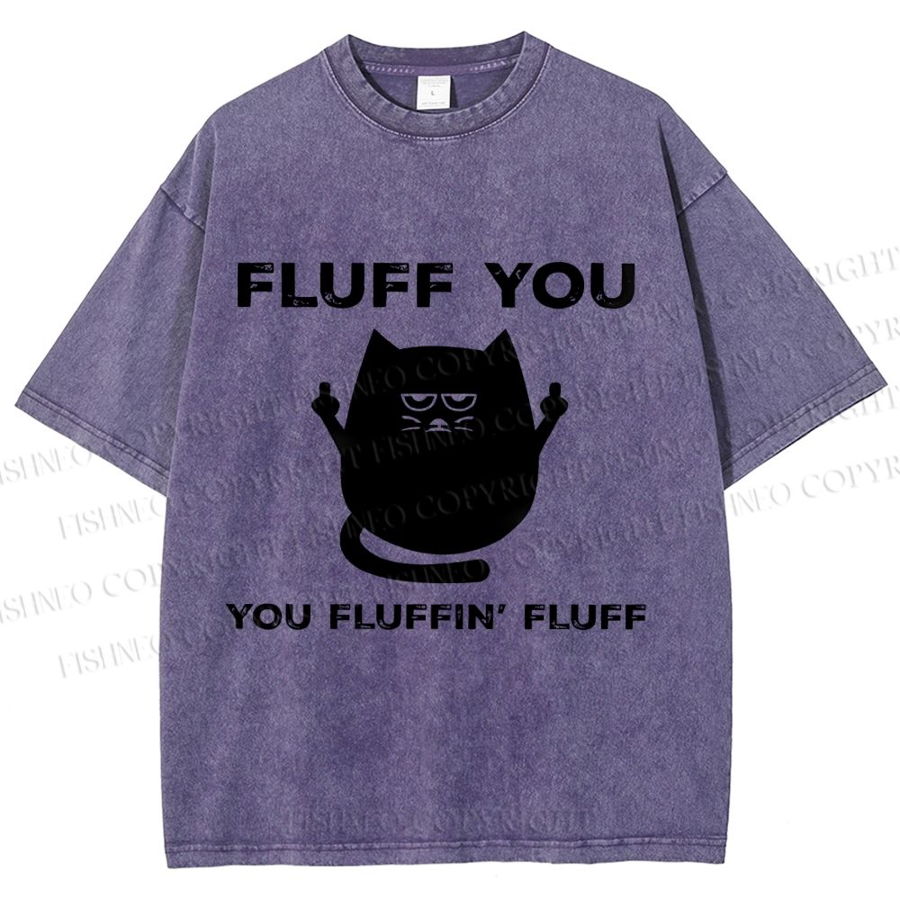Unisex Fluff You Sassy Black Cat Printed Washed Tee