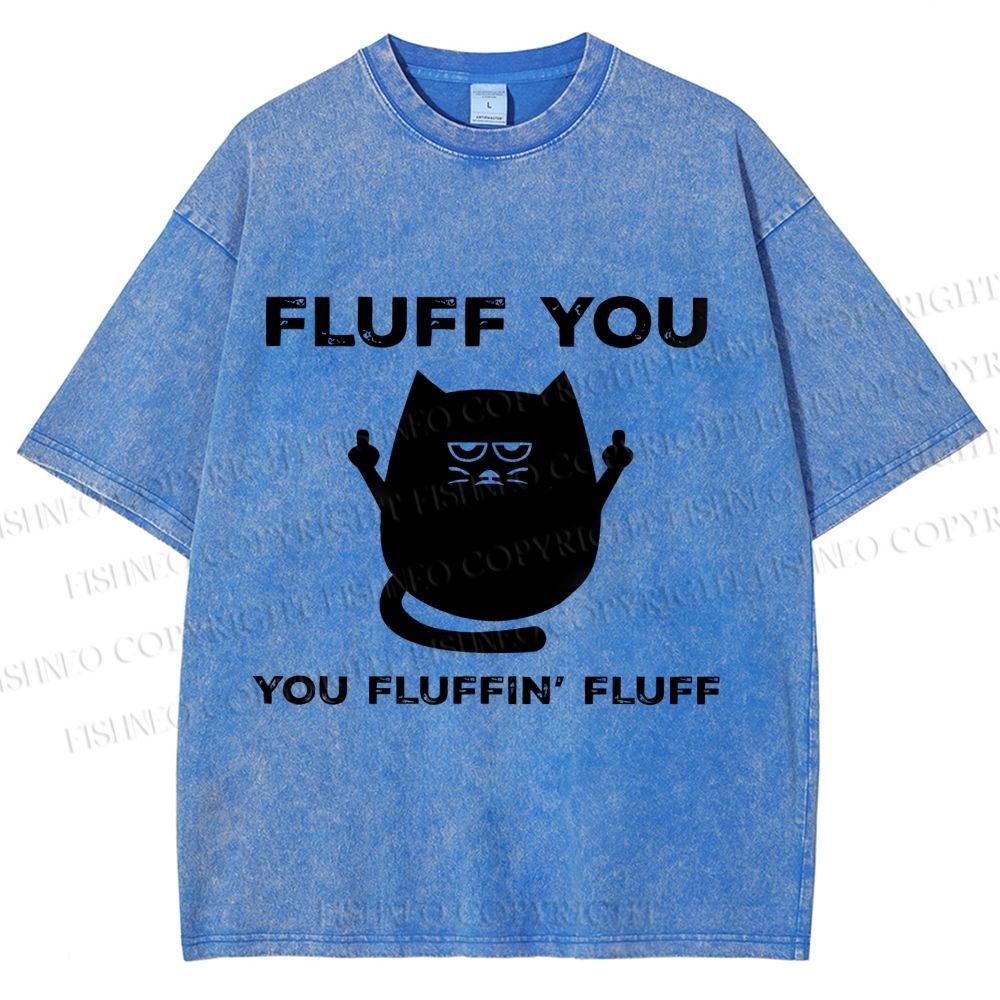 Unisex Fluff You Sassy Black Cat Printed Washed Tee