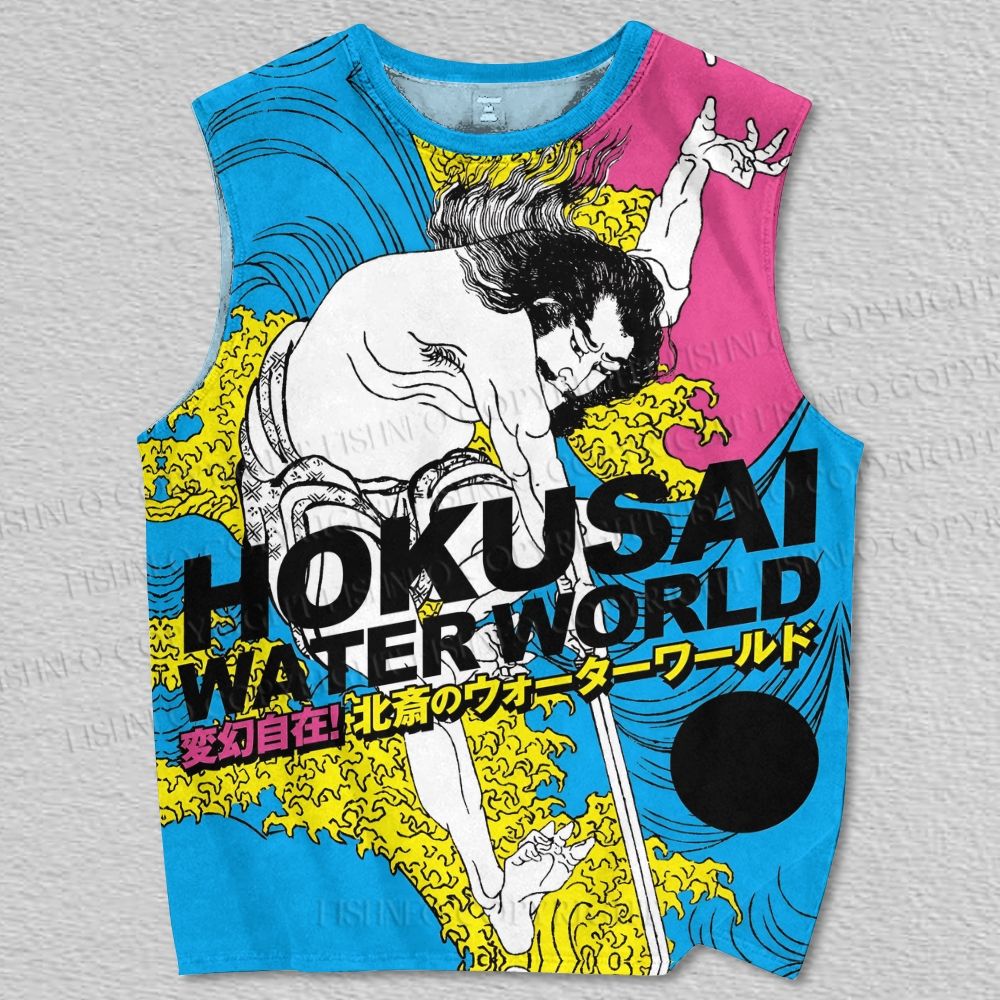 Unisex Katsushika Hokusai Funny man in Wave Printed Tank Top