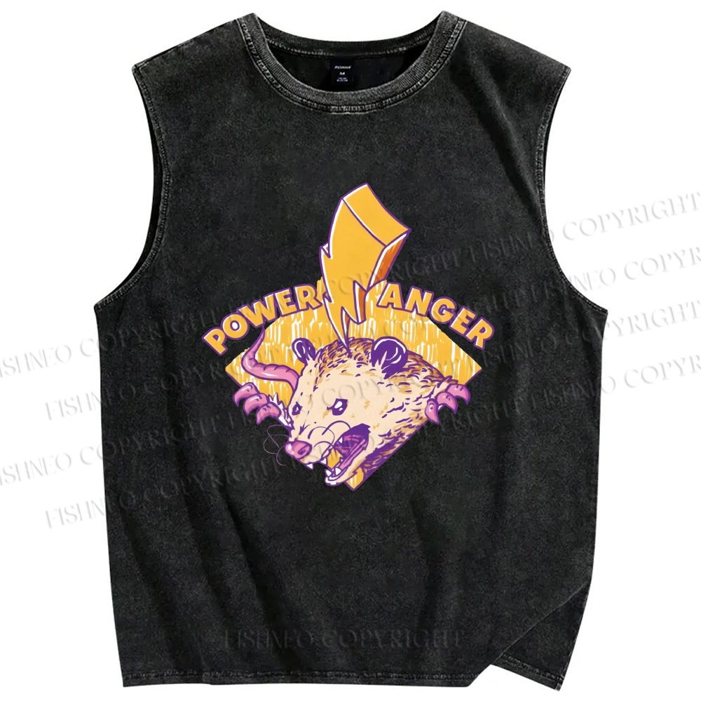 Unisex Opossum Flash Power Anger Printed Washed Tank Top