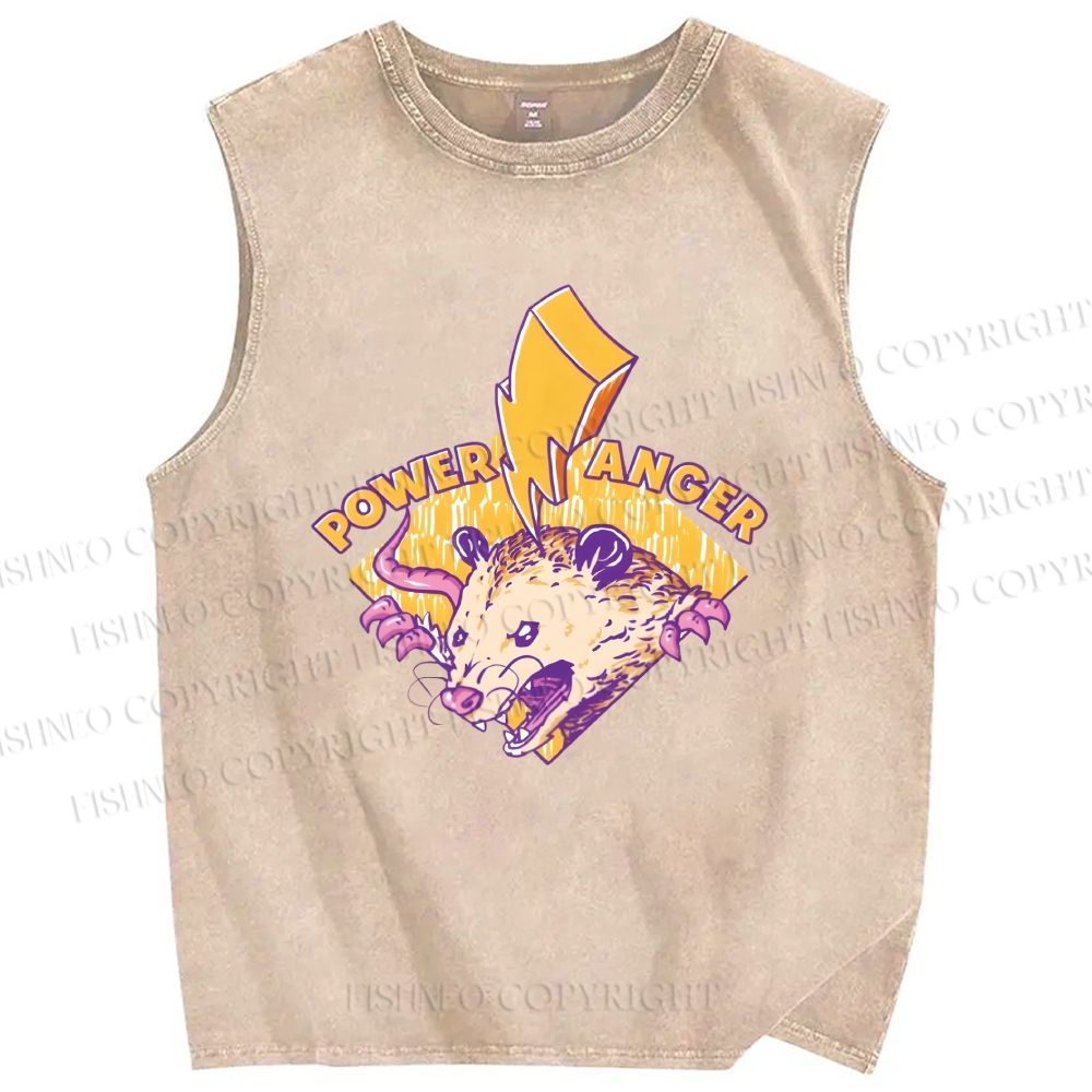 Unisex Opossum Flash Power Anger Printed Washed Tank Top