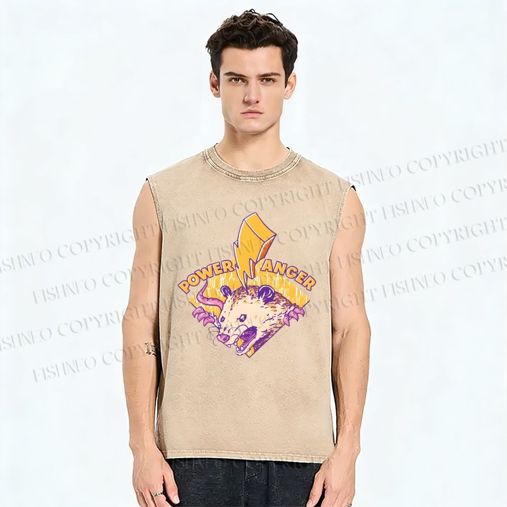 Unisex Opossum Flash Power Anger Printed Washed Tank Top