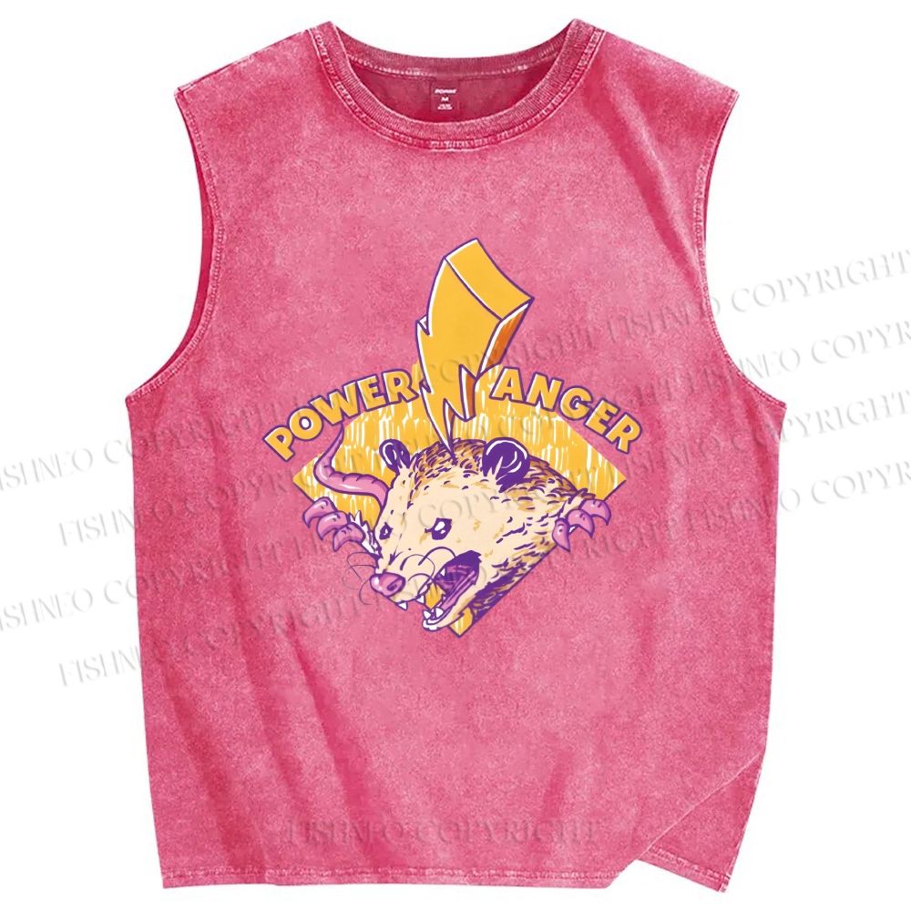 Unisex Opossum Flash Power Anger Printed Washed Tank Top