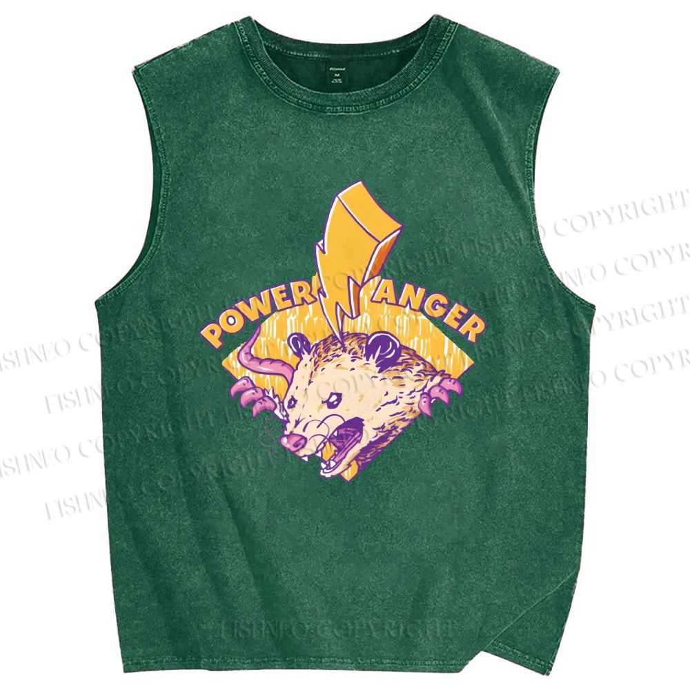 Unisex Opossum Flash Power Anger Printed Washed Tank Top