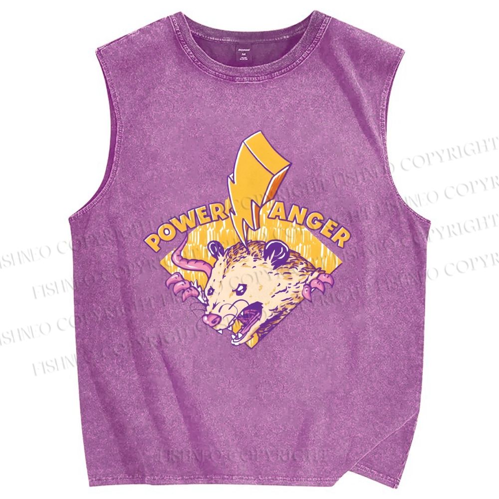 Unisex Opossum Flash Power Anger Printed Washed Tank Top