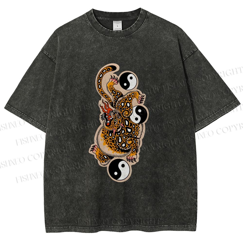 Unisex Vintage Japanese Panther Printed Washed Tee