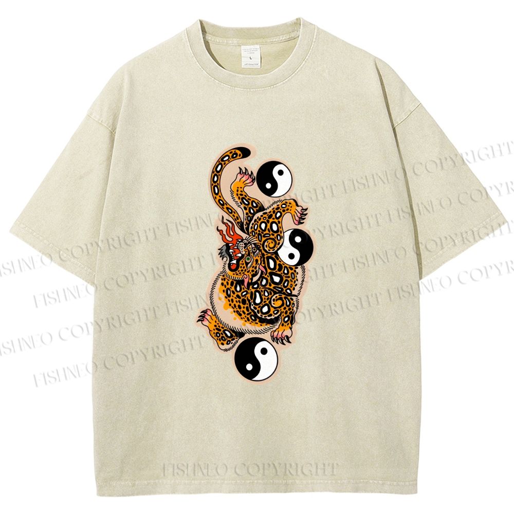 Unisex Vintage Japanese Panther Printed Washed Tee