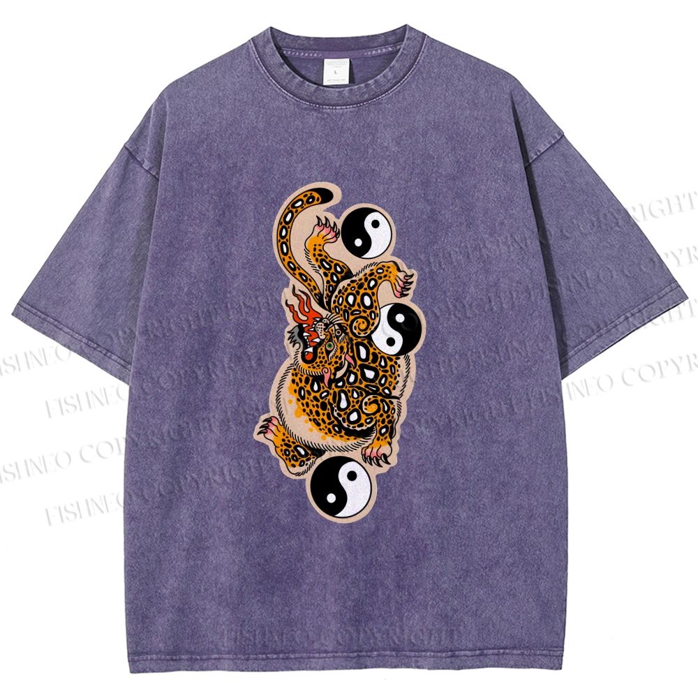 Unisex Vintage Japanese Panther Printed Washed Tee