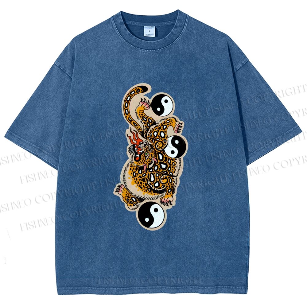 Unisex Vintage Japanese Panther Printed Washed Tee